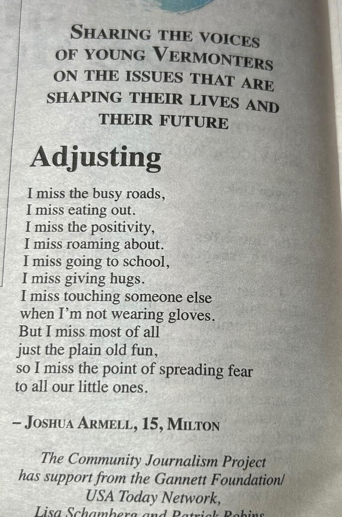 ”Adjusting” in The Burlington Free Press